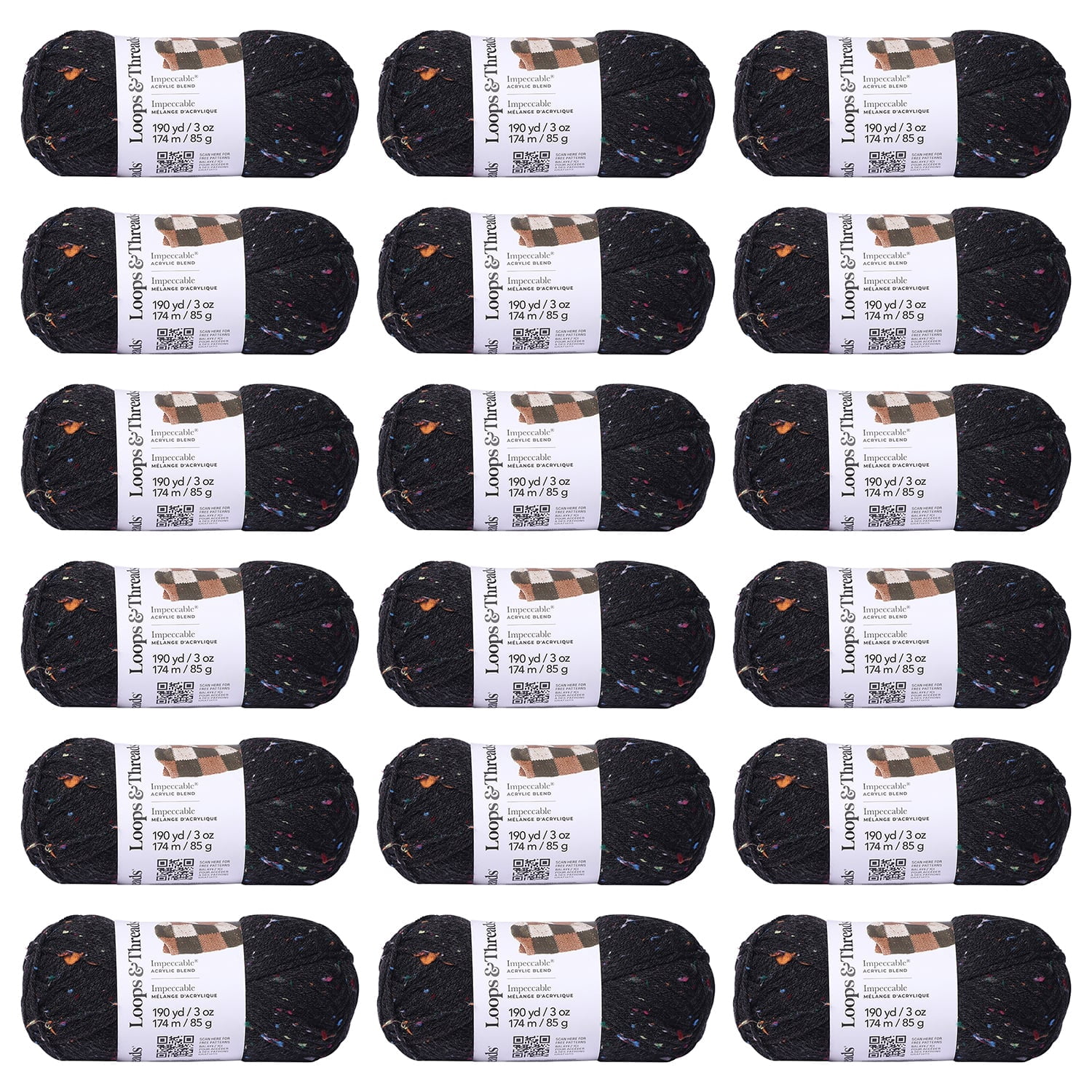 Loops & Threads Impeccable Tweed Yarn - Fleck Yarn for Knitting, Crochet, Weaving, Arts & Crafts - Charcoal, Bulk 18 Pack