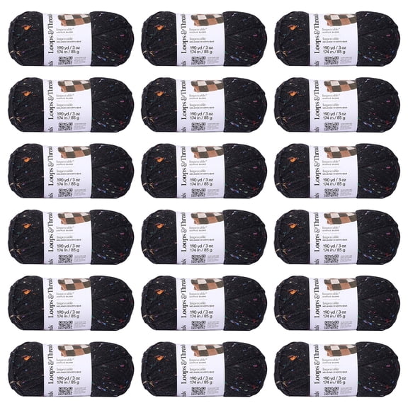 Loops & Threads Impeccable Tweed Yarn - Fleck Yarn for Knitting, Crochet, Weaving, Arts & Crafts - Charcoal, Bulk 18 Pack