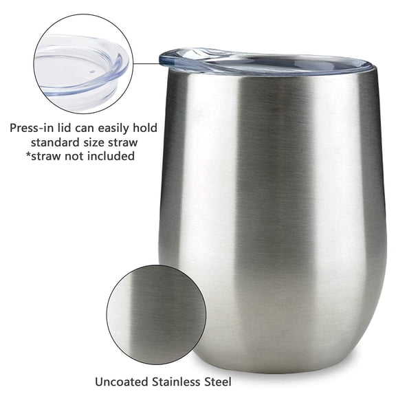 Impecgear 12 oz Tumbler with Lid, Double Wall Vacuum Insulated Stemless Glass, Stainless Steel Cup with Straw Brush Wine Coffee Drinks (SUNM4020 - Stainless Steel - Pack of 1)