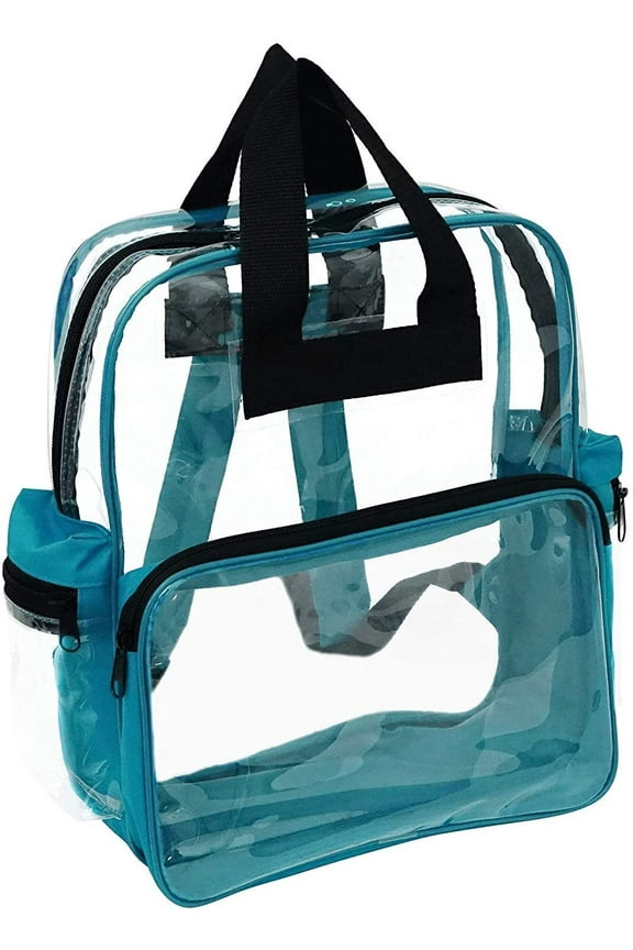 Unisex Travel Bag Clear Unisex Transparent School Security Backpack (15" CBP3121 - Clear/Teal)