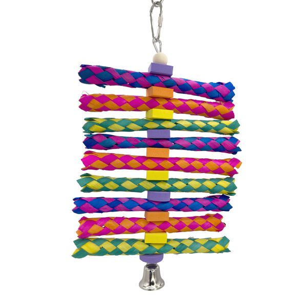 Impeckable Bird Toys 1376 Halloween Foamy Fingertrap Shredder with Colorful Bamboo and Foam Chewable Layers Shreddable Hanging Bell Toy Handcrafted by Us for Parrotlets Budgies and Lovebirds