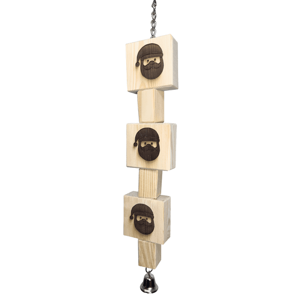 Impeckable Bird Toys 1402 Triple Santa Natural Chew Holiday Wood Blocks with Santa Faces for Climbing and Chewing Handcrafted for Cockatoos, African Greys, Amazons, Macaws