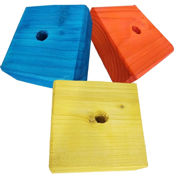 Impeckable Bird Toys 3307 Block Type 7 Rainbow Chunky Squares 3-pack colorful wood blocks with center holes for chewing foraging DIY cage toys handcrafted by us for African Greys etc