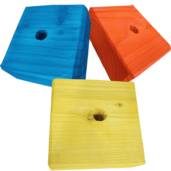 Impeckable Bird Toys 3307 Block Type 7 Rainbow Chunky Squares 3-pack colorful wood blocks with center holes for chewing foraging DIY cage toys handcrafted by us for African Greys etc