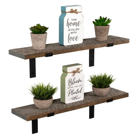 Imperative Décor Handmade Rustic Wood Floating Shelves with L Brackets (Set of 2) Reclaimed 24" x 5.5"