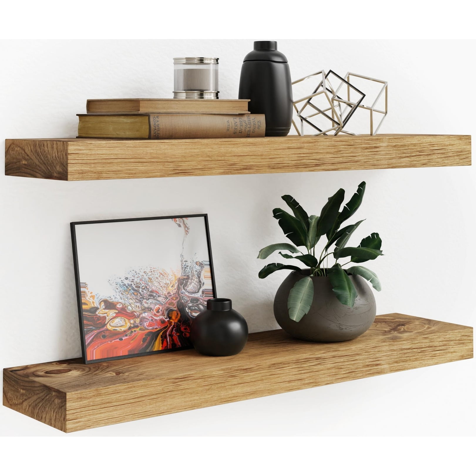 Special Walnut Solid Wood Floating Wall Shelves, Set of 2, 15" x 6.5"