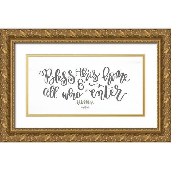 Imperfect Dust 14x9 Gold Ornate Wood Framed with Double Matting Museum Art Print Titled - Bless This Home and All Who Enter