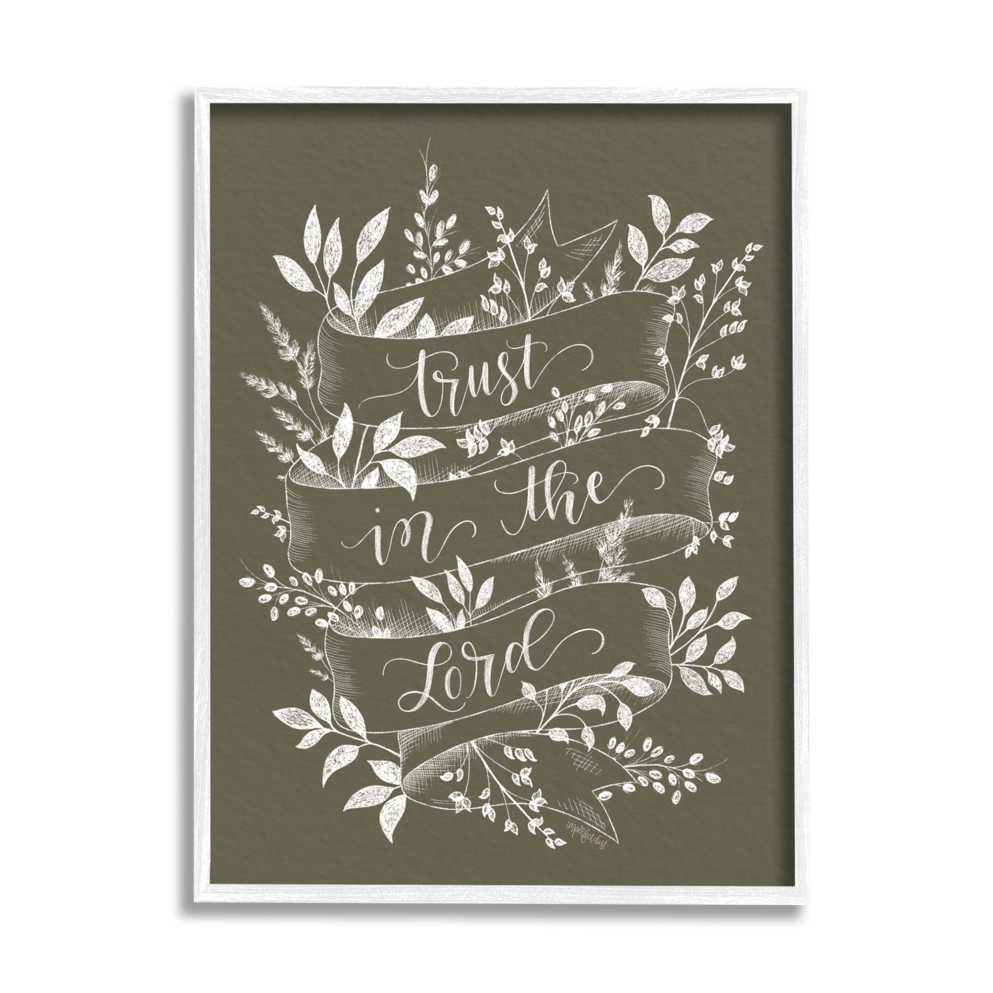 Imperfect Dust Trust in The Lord Vintage Ribbon Botanical Foliage Pattern 11 in x 14 in Framed Painting Art Print, by Stupell Home Décor