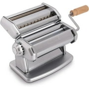 Imperia IPasta Classic Pasta Maker-100% Made in Italy- Pasta Machine with Durable Steel Construction- Cutter Attachment Accessory for Lasagna, Fettucine & More- Manual Roller w Wooden Handle Silver