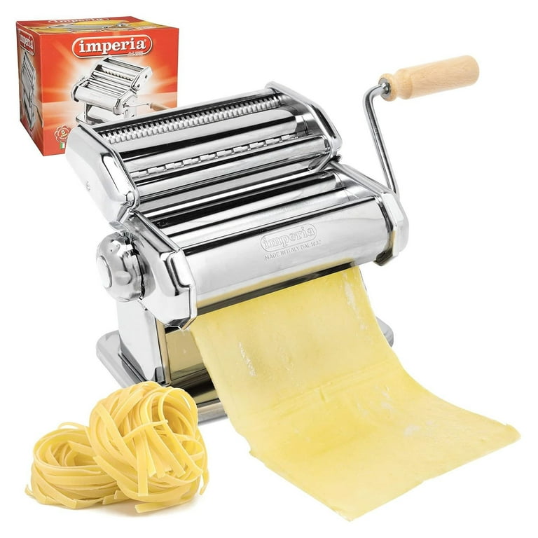 Imperia Pasta Maker Machine - Heavy Duty Steel Construction w Easy Lock  Dial and Wood Grip Handle- Model 150 Made in Italy