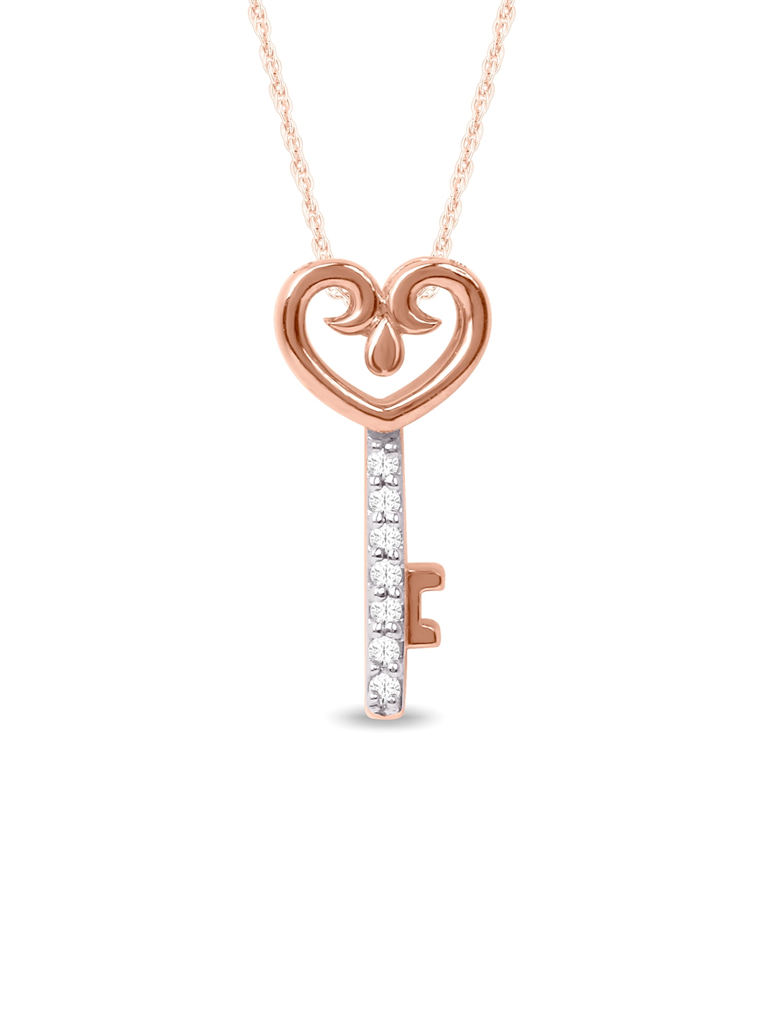 Diamond Heart & Key Necklace 1/4 ct tw Round-cut 10K Rose Gold 18