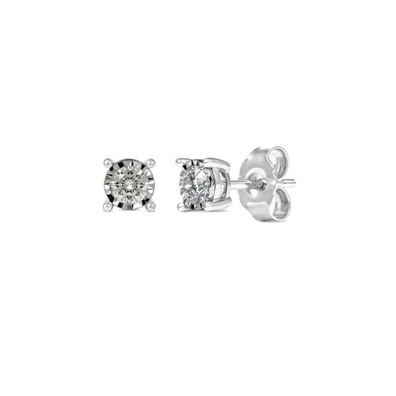 Imperial 1/10Ct TDW Round Cut Diamond Solitaire Stud Earrings in Sterling Silver