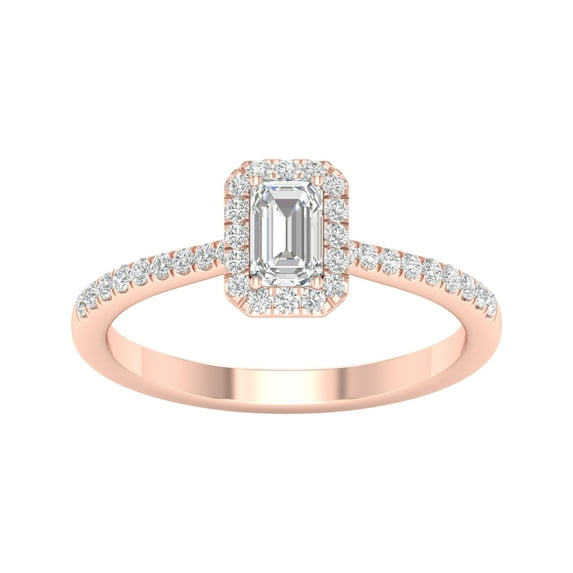 Imperial 1/2 Ct TDW Emerald Diamond Halo Engagement Ring in 10K Rose Gold (H-I, I2)