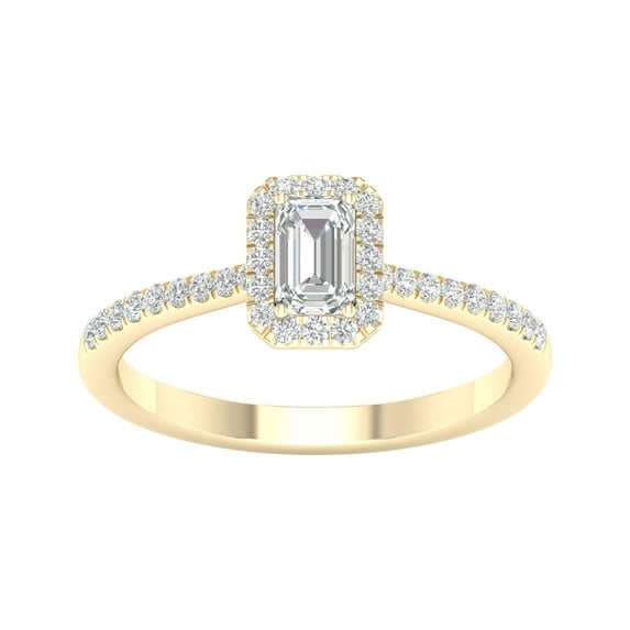 Imperial 1/2 Ct TDW Emerald Diamond Halo Engagement Ring in 10K Yellow Gold (H-I, I2)
