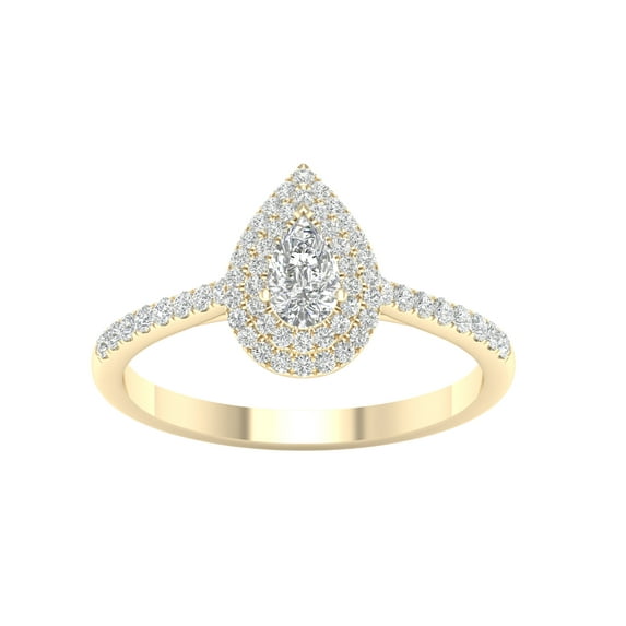 Imperial 1/2 Ct TDW Pear Diamond Double Halo Engagement Ring in 10K Yellow Gold (H-I, I2)