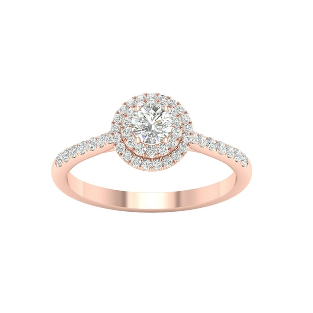 Imperial 1/2 Ct TDW Round Diamond Double Halo Engagement Ring in 10K Rose Gold (H-I, I2)