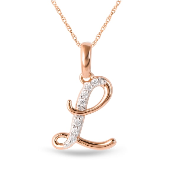 Imperial 1/20Ct TDW Diamond Alphabet L Pendant Necklace for Women in Pink Plated Sterling Silver