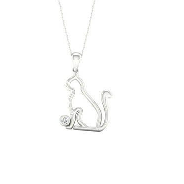 Imperial 1/20Ct TDW Diamond S925 Sterling Silver Cat Solitaire Necklace (H-I, I2)