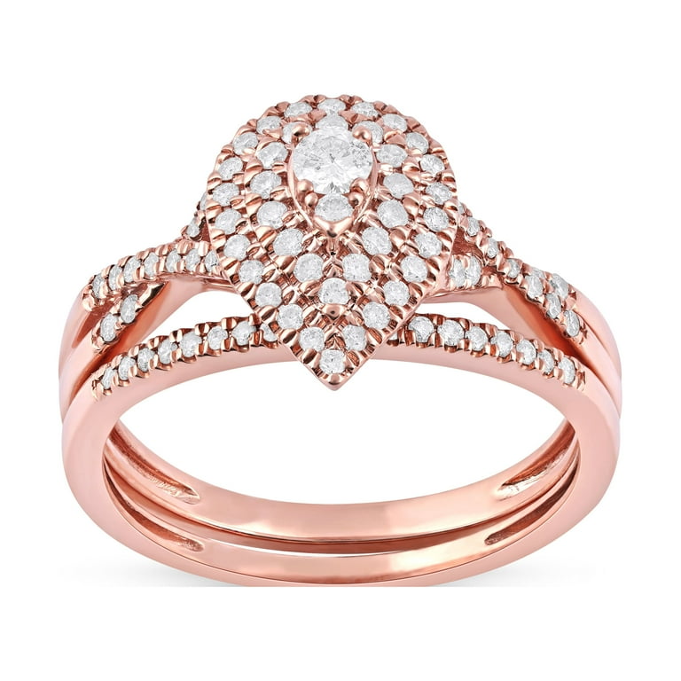 Imperial 1/2Ct TDW Diamond 10k Rose Gold Pear Shape Halo Bridal