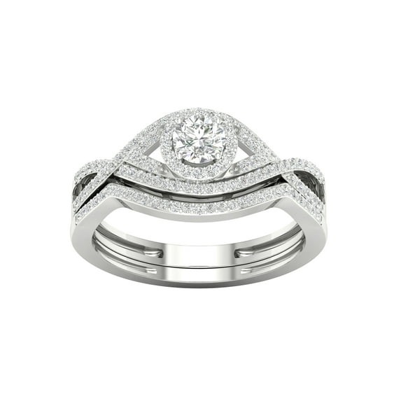 Imperial 1/2Ct TDW Diamond 10k White Gold Halo Bypass Bridal Set (H-I, I2)