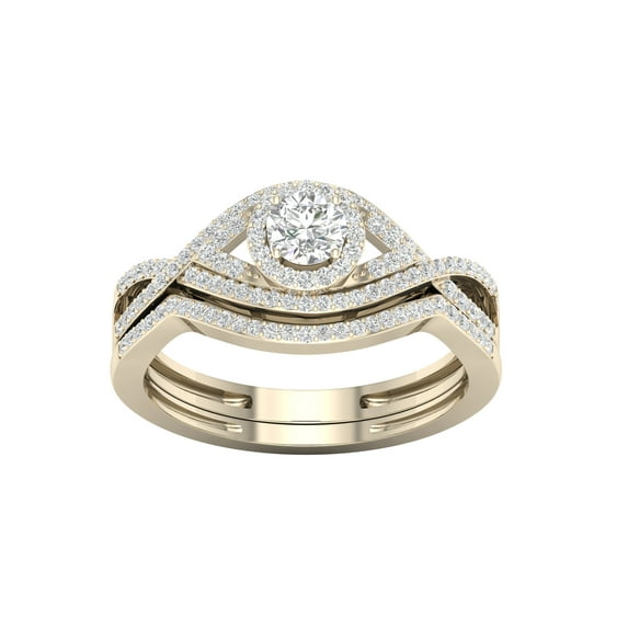 Imperial 1/2Ct TDW Diamond 10k Yellow Gold Halo Bypass Bridal Set (H-I, I2)