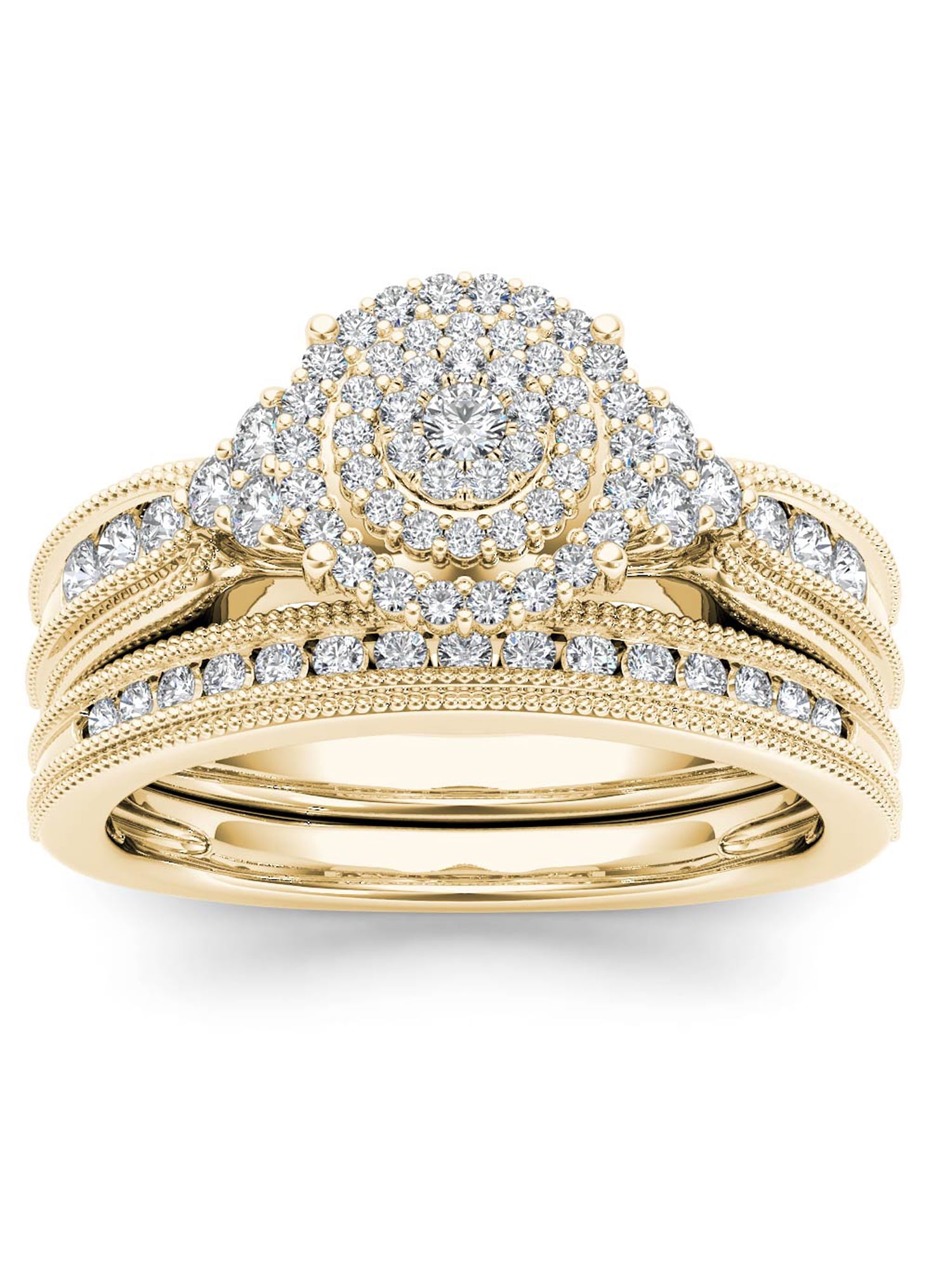 Imperial 1/2Ct TDW Diamond 14k Yellow Gold Cluster Halo Vintage Style ...