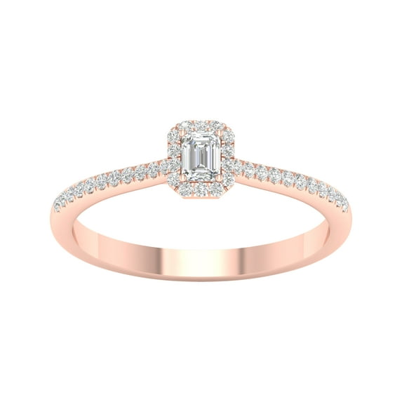 Imperial 1/3 Ct TDW Emerald Diamond Halo Engagement Ring in 10K Rose Gold (H-I, I2)