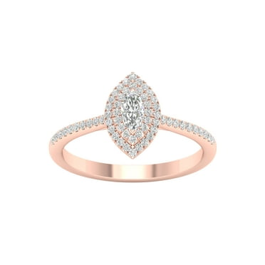 Imperial 1/3 Ct TDW Marquise Diamond Double Halo Engagement Ring in 10K Rose Gold (H-I, I2)