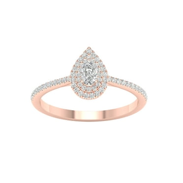 Imperial 1/3 Ct TDW Pear Diamond Double Halo Engagement Ring in 10K Rose Gold (H-I, I2)