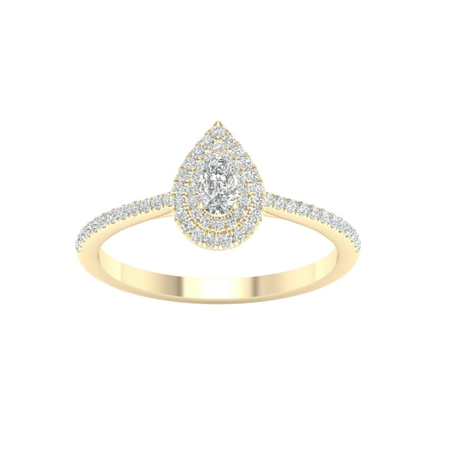 Imperial 1/3 Ct TDW Pear Diamond Double Halo Engagement Ring in 10K Yellow Gold (H-I, I2)