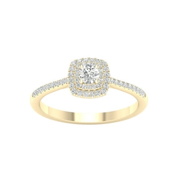 Imperial 1/3 Ct TDW Round Diamond Double Halo Engagement Ring in 10K Yellow Gold (H-I, I2)