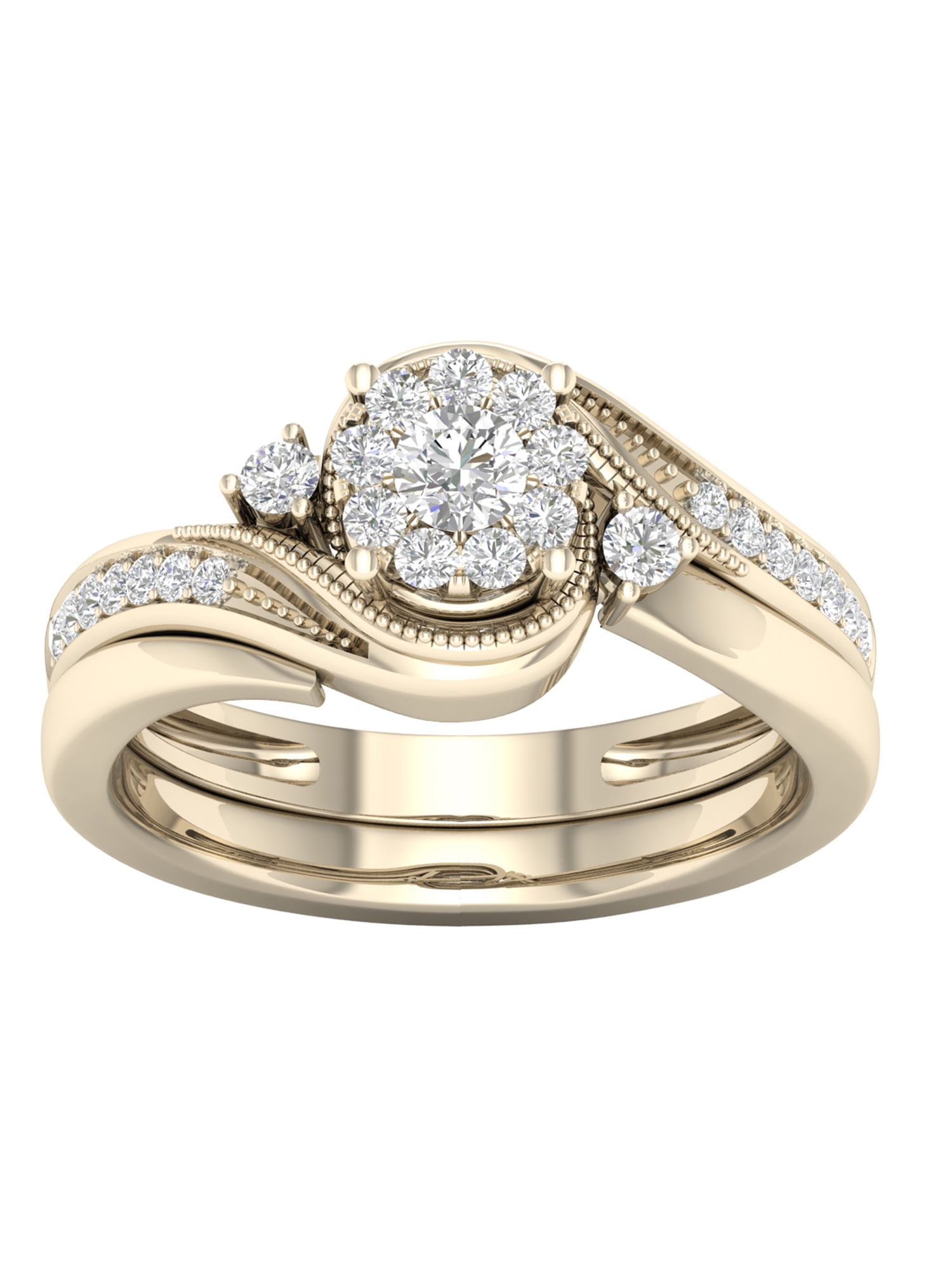 Imperial 1 3ct TDW 10K Yellow Gold Diamond Cluster Bypass Bridal Set h i I2 Women s Size 8 White