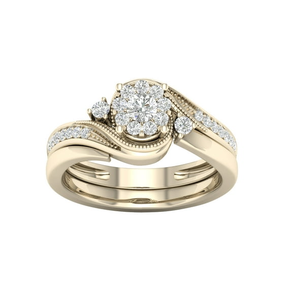 IMPERIAL Diamond Cluster Bypass Engagement & Wedding Ring Set 1/3Ct TDW, 10K Yellow Gold