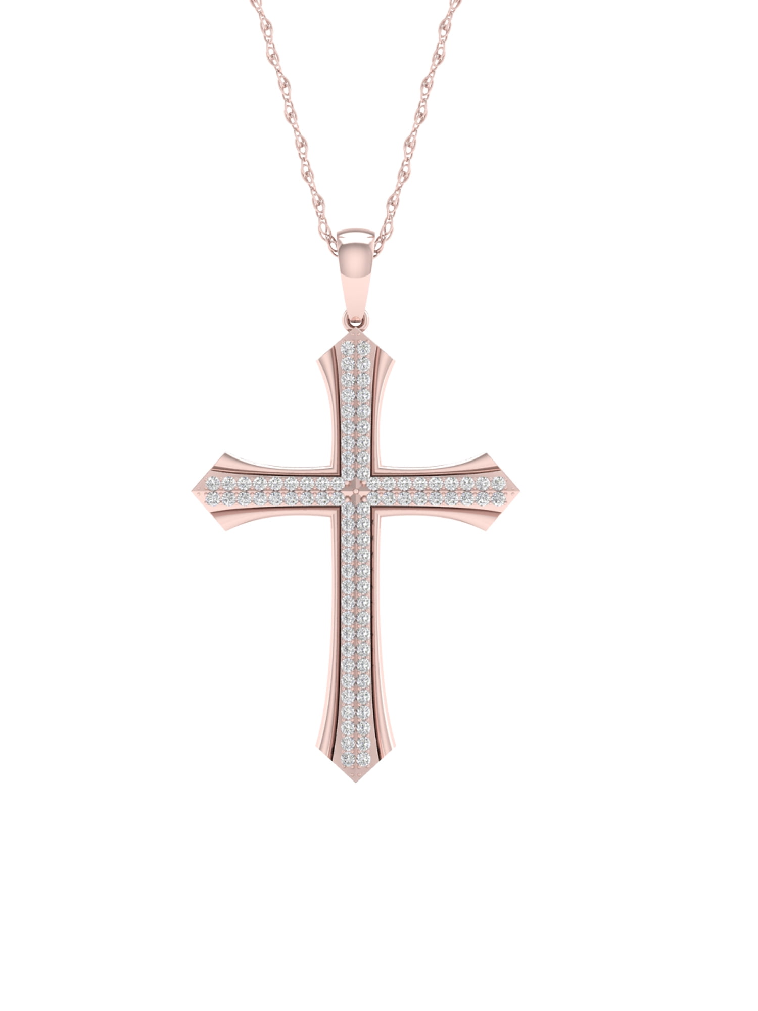 Imperial 1/5Ct TDW Diamond 10K Rose Gold Cross Necklace (HI, I2