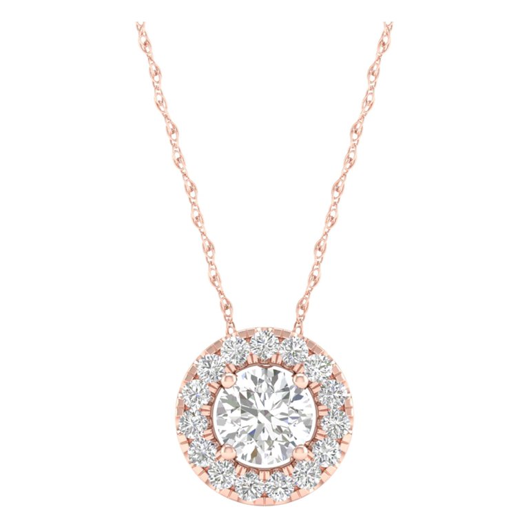 K10ローズゴールド MINI HALO NECKLACE Diamond Halo Necklace 1/4 ct tw Round-Cut 10K Rose Gold