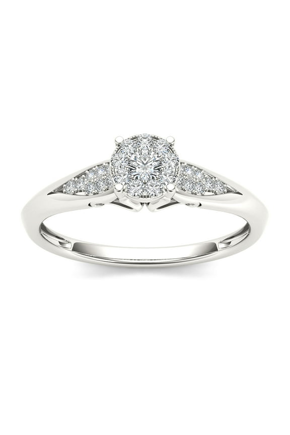 1/6Ct TDW Diamond Cluster Engagement Ring, 10K White Gold