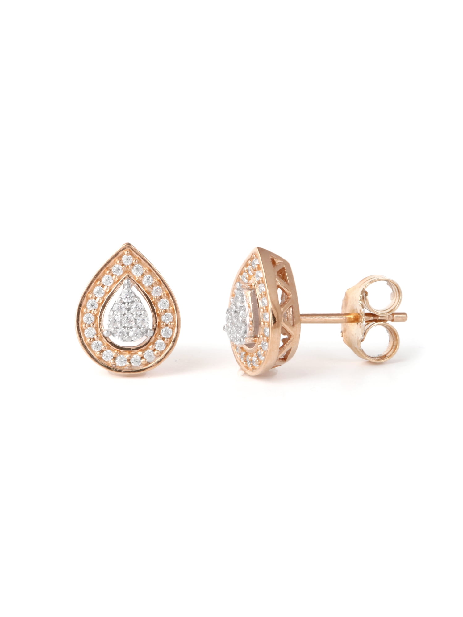 Pear Shaped Diamond Cluster Drop Earrings 14K Yellow Gold