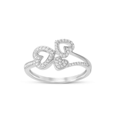 Imperial 1/6Ct TDW Diamond Three Heart Ring in 10K White Gold (H-I, I2)