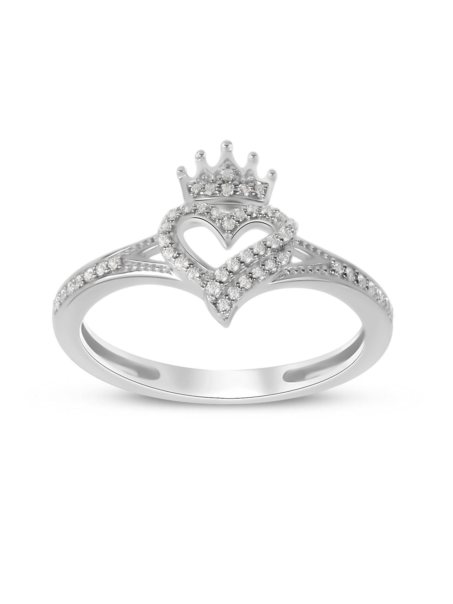 Imperial 1/8Ct TDW Diamond Crown Heart Ring in 10K White Gold (HI, I2