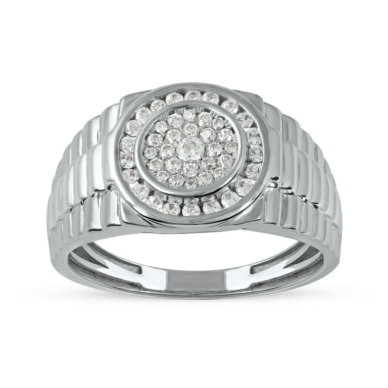 Imperial 10K White Gold 1/2CT TW Diamond Cluster Halo Ribbed Shank - Main Image