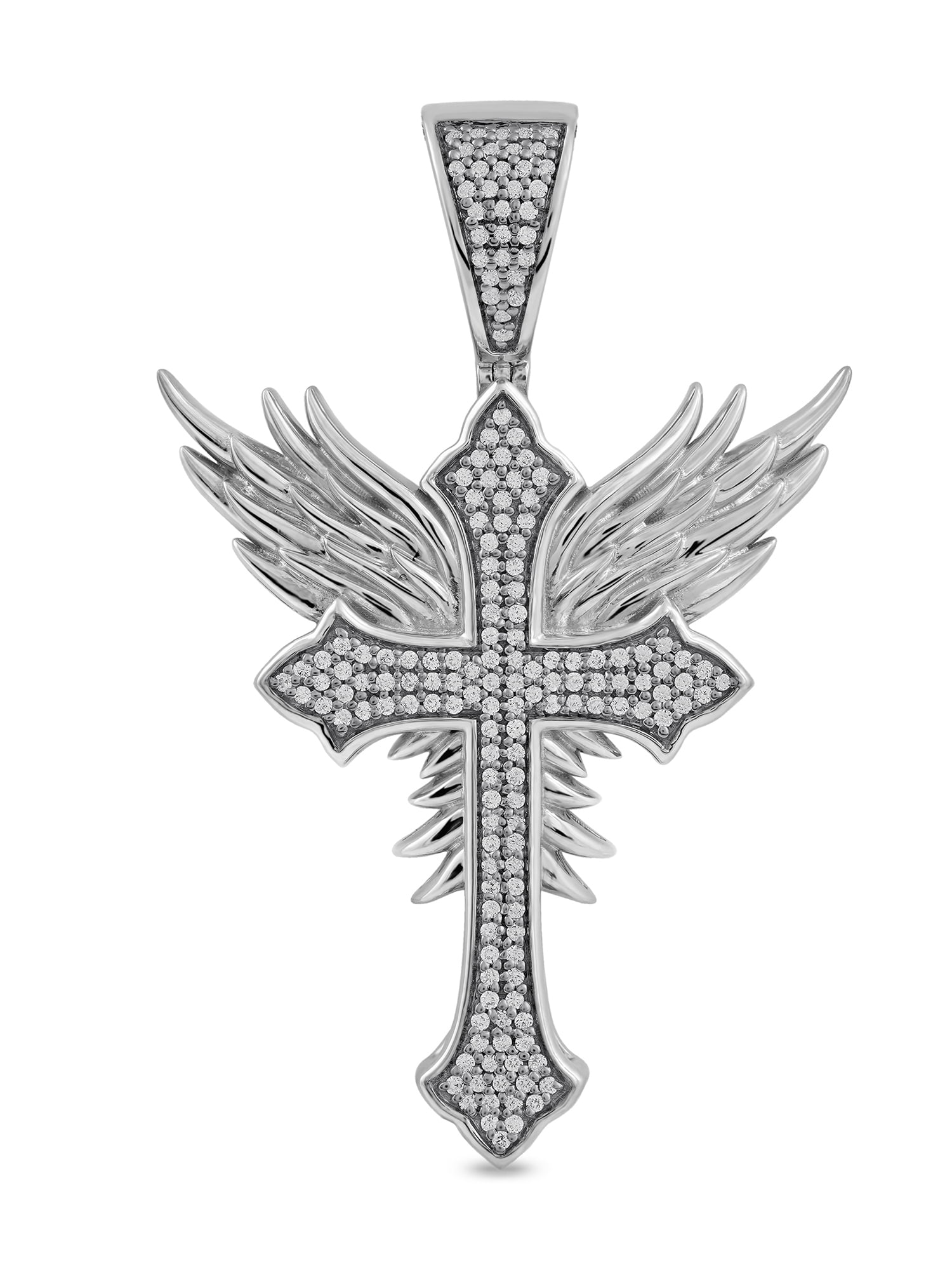 Imperial 10k White Gold 1/2Ct TDW Diamond Angel Wings Cross Hip Hop Pendant  for Men