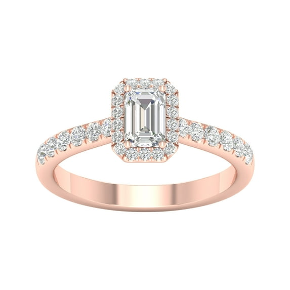 Imperial 3/4 Ct TDW Emerald Diamond Halo Engagement Ring in 10K Rose Gold (H-I, I2)