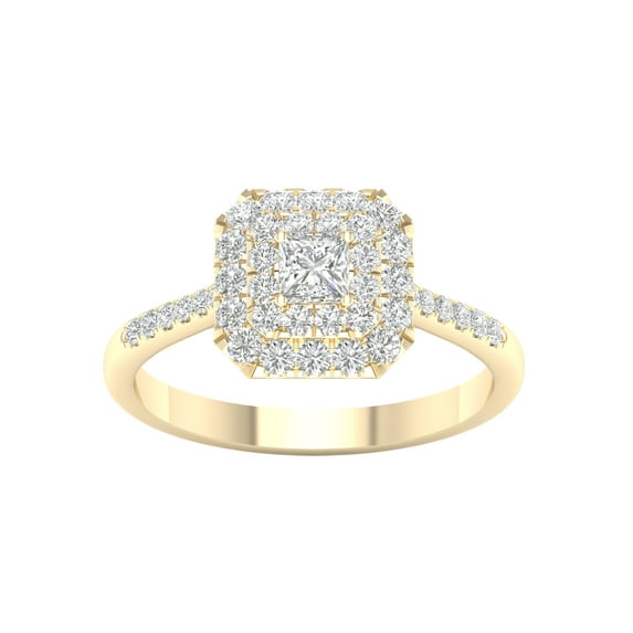 Imperial 3/4 Ct TDW Princess Diamond Double Halo Engagement Ring in 10K Yellow Gold (H-I, I2)