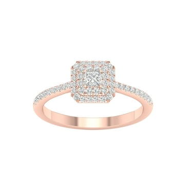 Imperial 3/8 Ct TDW Princess Diamond Double Halo Engagement Ring in 10K Rose Gold (H-I, I2)