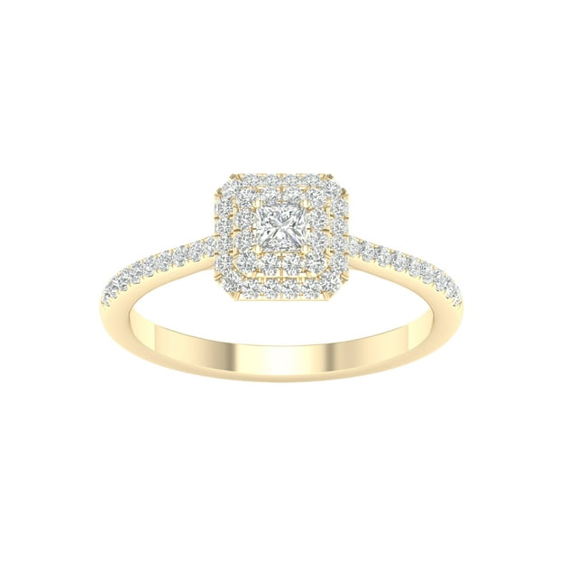 Imperial 3/8 Ct TDW Princess Diamond Double Halo Engagement Ring in 10K Yellow Gold (H-I, I2)