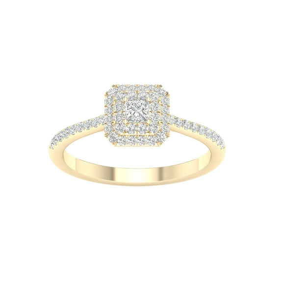 Imperial 3/8 Ct TDW Princess Diamond Double Halo Engagement Ring in 10K Yellow Gold (H-I, I2)
