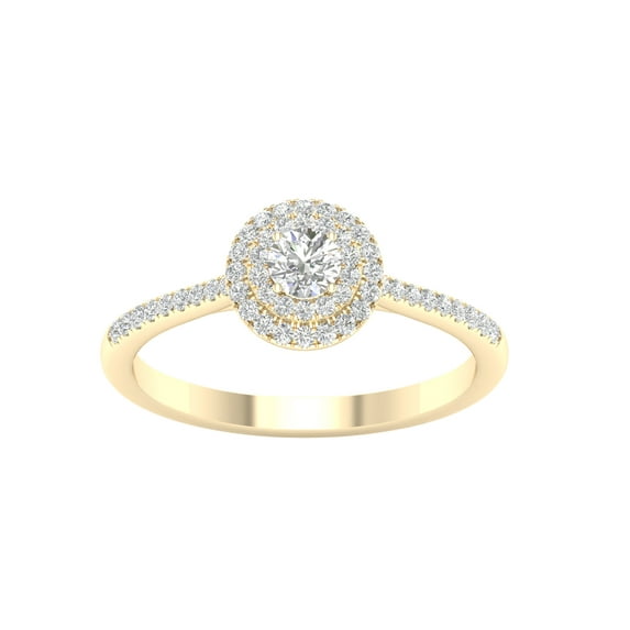 Imperial 3/8 Ct TDW Round Diamond Double Halo Engagement Ring in 10K Yellow Gold (H-I, I2)