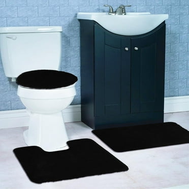 Imperial 3-Piece Plush Non-Slip Bath Rug Set, Black