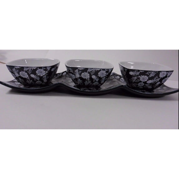 Imperial 4 Piece Ceramic GIFT SET , for Dips Condiments , to Entertain, Server/Platter & 3 Serving Bowls