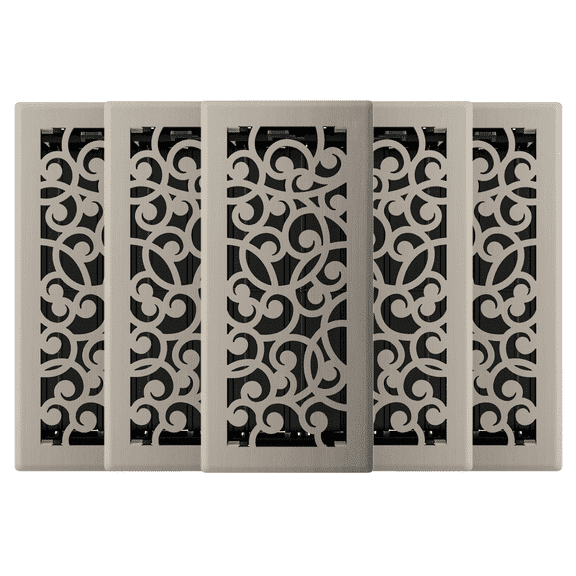 Imperial 4in x 10in Wonderland Style Brushed Nickel Metal Rectangular Floor Register (5 PACK)